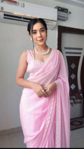 1 - Minute Ready To Wear pink  Blushing Rose Attire Silk Printed Saree