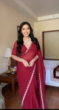 1 - Minute Ready To Wear red  Blushing Rose Attire Silk Printed Saree
