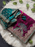 Designer Embroidered Silk Saree with Trendy Ready-Stitched Blouse - WINE