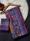Royal Modal Ultra Silk Crepe Saree with Position Print, Real Mirror Work & Kodi Latkan -BLUE