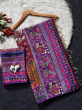 Royal Modal Ultra Silk Crepe Saree with Position Print, Real Mirror Work & Kodi Latkan-PURPLE