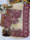Premium Pink Soft Butterfly Net Designer Saree with Sequin & Multi-Thread Embroidery Work  - CREAM
