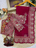 Premium Pink Soft Butterfly Net Designer Saree with Sequin & Multi-Thread Embroidery Work - RED