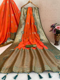 Regal  Silk Saree with Grand Zari Work - ORANGE