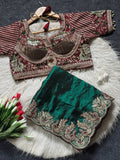 Premium Designer Embroidered Blouse Collection with Intricate Floral Work & Traditional Detailing = DARK GREEN
