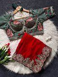 Premium Designer Embroidered Blouse Collection with Intricate Floral Work & Traditional Detailing = RED