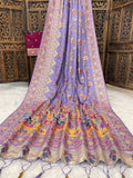 Traditional multicolor Patola-inspired pallu and border - LIGHT PURPLE