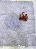 Lavender Pearl Sequin & Beads Embroidered Soft Net Designer Saree - PURPLE