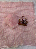 Lavender Pearl Sequin & Beads Embroidered Soft Net Designer Saree - PINK