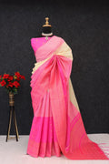 Royal Magenta & Midnight Black Heritage Silk Saree with Antique Gold Zari Border - CREAM& PINK