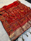 Mustard  Paithani Print Saree  RED