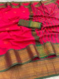 Premium Soft Banarasi Silk  Saree and Copper Zari & Rich Pallu with Contrast Blouse - PINK