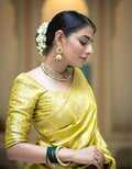 YELLOW Soft Banarasi Silk Saree With Bewitching Blouse Piece