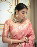 LIGHT PINK Soft Banarasi Silk Saree With Bewitching Blouse Piece