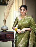 GREEN Soft Banarasi Silk Saree With Bewitching Blouse Piece