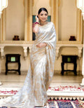 White Soft Banarasi Silk Saree With Bewitching Blouse Piece