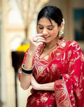 Red Soft Banarasi Silk Saree With Bewitching Blouse Piece