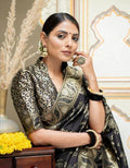 BLACK Soft Banarasi Silk Saree With Bewitching Blouse Piece