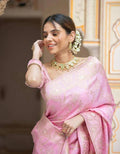 PINK Soft Banarasi Silk Saree With Bewitching Blouse Piece
