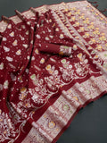 Traditional Banarasi Inspired Floral Weave Saree -RED