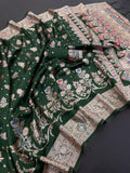 Traditional Banarasi Inspired Floral Weave Saree -GREEN