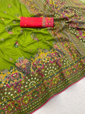 Heritage Soft Silk Saree with Elephant Procession Border & Rich Pallu  GREEN