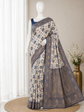 Heritage Ivory Banarasi Saree with Royal Zari Weaving -NAVY BLUE