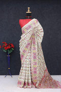 Royal Pashmina Weaving Soft Silk Saree with Paithani Border -WHITE