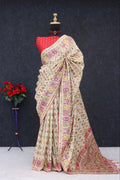 Royal Pashmina Weaving Soft Silk Saree with Paithani Border -OFF WHITE