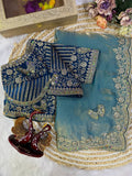 Butterfly Bloom Saree - SKY BLUE