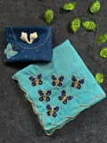 Trending Unique Star Georgette Saree with Butterfly Cutwork & Rich Handwork- SKY