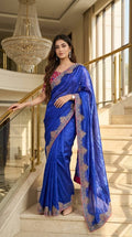 Royal Meena Embroidered Designer Saree with Elegant Stitched Blouse - BLUE