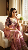 Elegant Wine Pink Designer Saree with Intricate Embroidered Border & Sequin Butti Work- LIGHT PINK