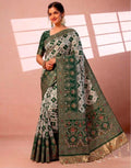 Premium Top-Dyed Pashmina Saree with Full Worked Pallu & Lagdi Patta - GREEN
