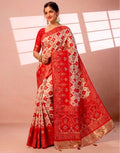 Premium Top-Dyed Pashmina Saree with Full Worked Pallu & Lagdi Patta - RED