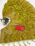 Royal Pashmina Kaju Soft Silk Saree -PISTA LIME  GREEN