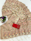 Royal Pashmina Kaju Soft Silk Saree -CREAM