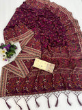 Royal Pashmina Kaju Soft Silk Saree -WINE