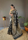 Pretty GRAY  Color Banarasi Silk Zari Weaving Saree With Blouse Piece
