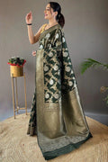 Pretty GREEN  Color Banarasi Silk Zari Weaving Saree With Blouse Piece