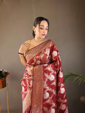 Pretty MAROON  Color Banarasi Silk Zari Weaving Saree With Blouse Piece