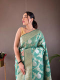 Pretty PISTA  Color Banarasi Silk Zari Weaving Saree With Blouse Piece