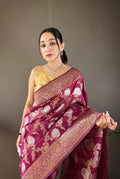 Pretty PINK  Color Banarasi Silk Zari Weaving Saree With Blouse Piece