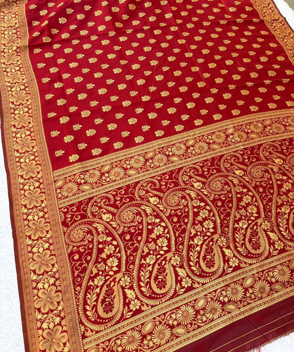 Maroon Golden Zari Woven Kanjivaram Soft Silk Saree