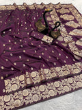 WINE Pure Soft Banarasi Silk Saree