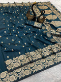 DARK BLUE  Pure Soft Banarasi Silk Saree