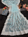Ocean-blue  Embroidered, Dyed Bollywood Tissue Saree