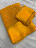 Elegant Yellow Viscose Georgette Saree with Satin Patti Border & Running Blouse