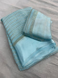 Elegant Sky Viscose Georgette Saree with Satin Patti Border & Running Blouse