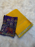 Elegant Viscose Georgette Saree with Multi Bits Sequence Work Blouse - YELLOW
